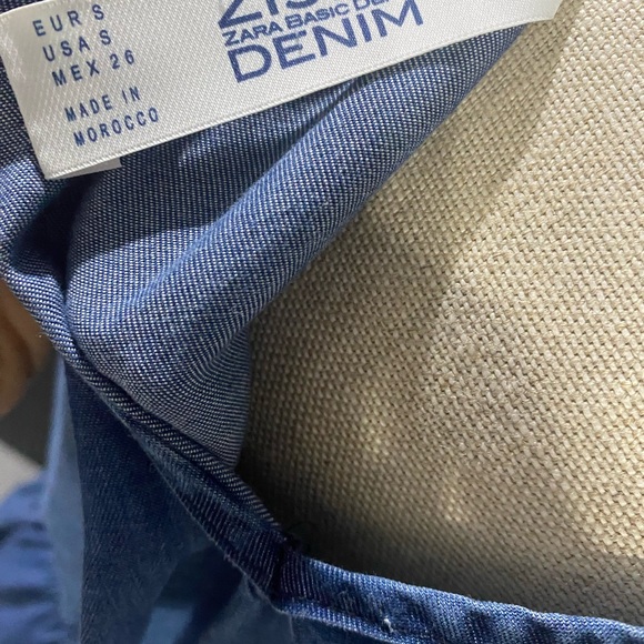 Zara Smocked Waist Maxi Sleeveless Tie Waist Chambray Denim Blue Dress Small - Picture 10 of 10